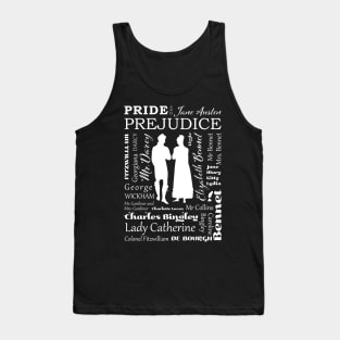 Pride and Prejudice Characters Typography Design - White Tank Top